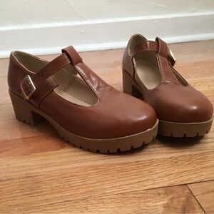 Never worn Brown Chunky Heel Mary Jane Shoes